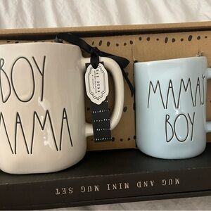 Rae Dunn Mama and Boy Mug Set - Cream and Blue